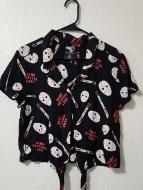 Black Camp Crystal Lake Short-Sleeve Tie-Front Shirt